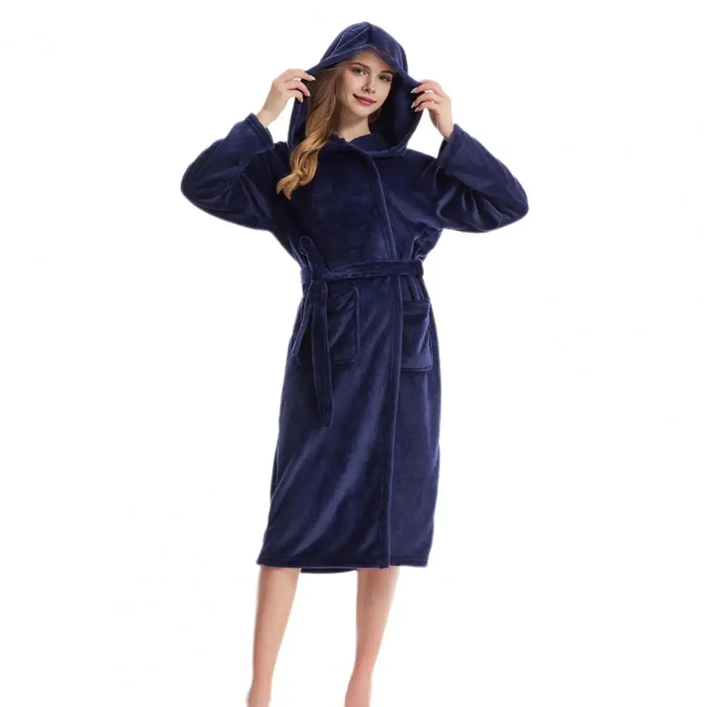 Thick Flannel Warm Hooded Nightgown