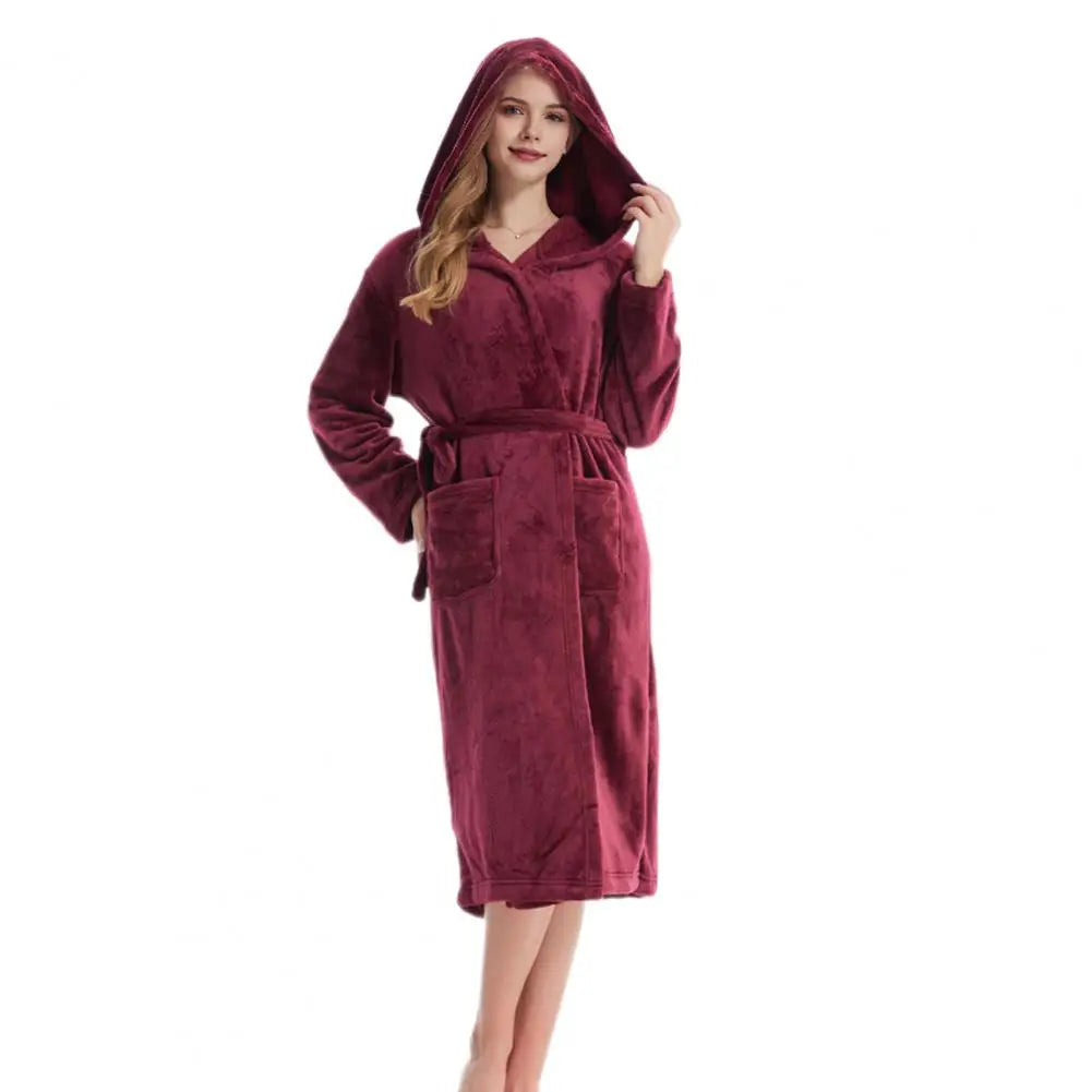 Thick Flannel Warm Hooded Nightgown