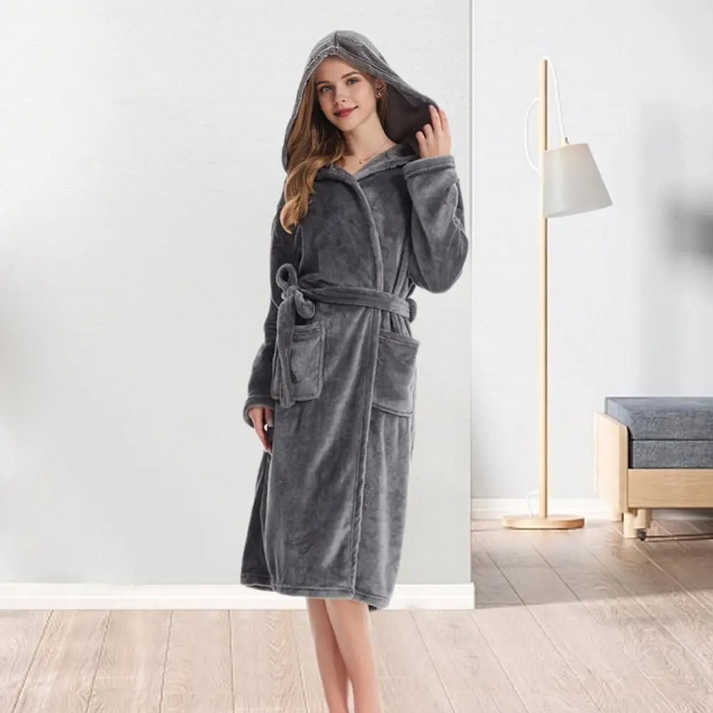 Thick Flannel Warm Hooded Nightgown