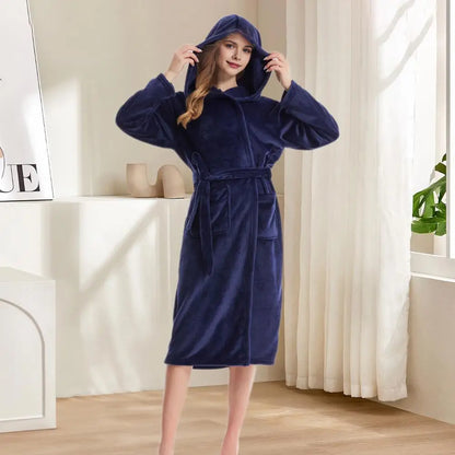 Thick Flannel Warm Hooded Nightgown