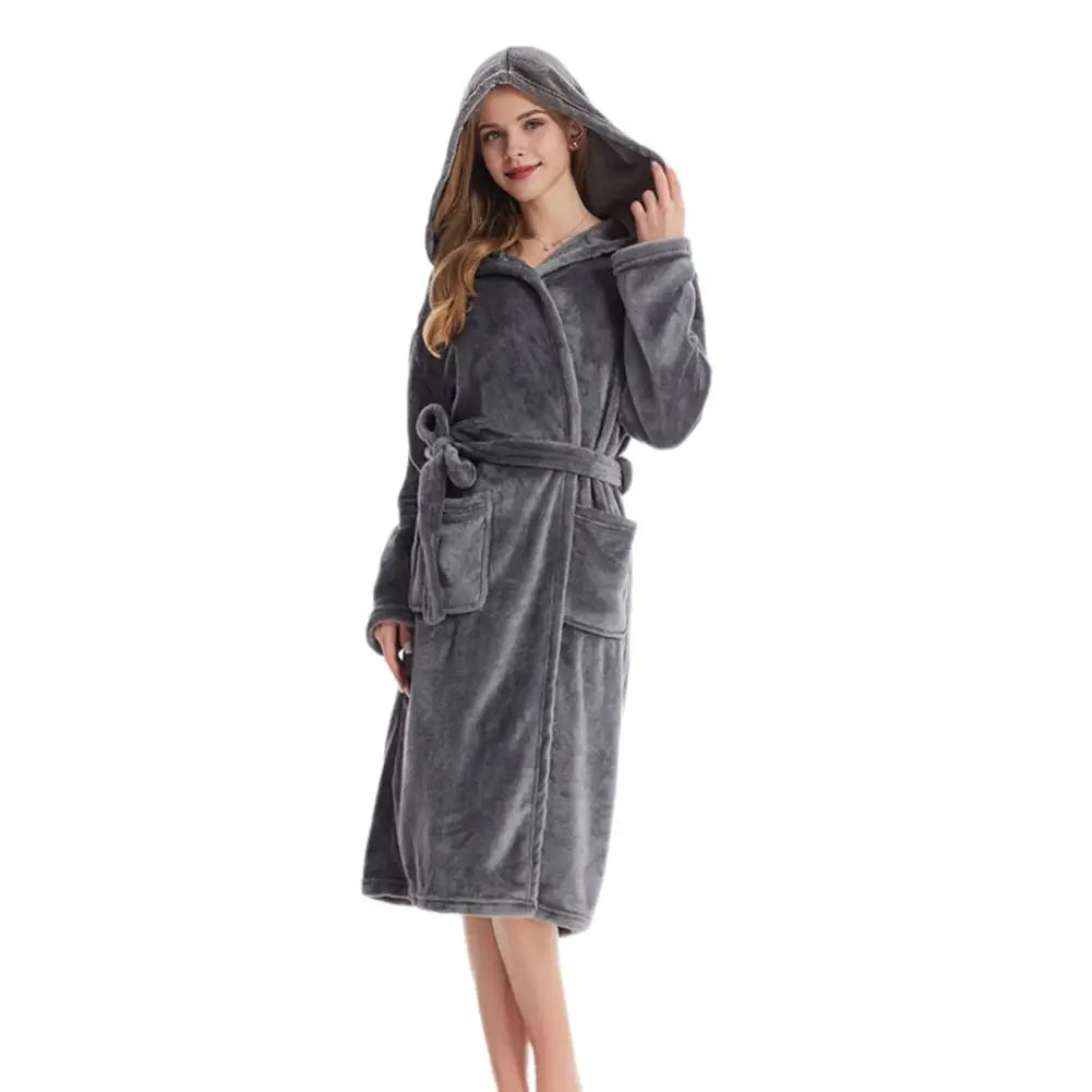 Thick Flannel Warm Hooded Nightgown